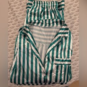 Green and White Stripped Silk Pajamas